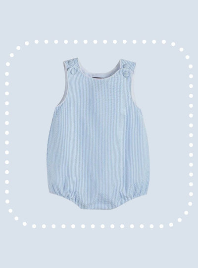 Light Blue Stripe Seersucker Baby Romper