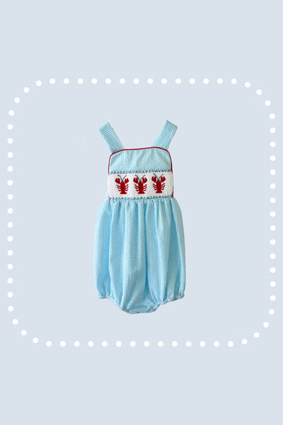 Lobster Seersucker Smocked Romper