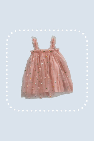 Pink Daisy Embroidery tulle dress