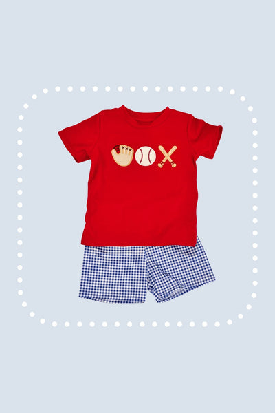 Red Baseball Applique Boys Set