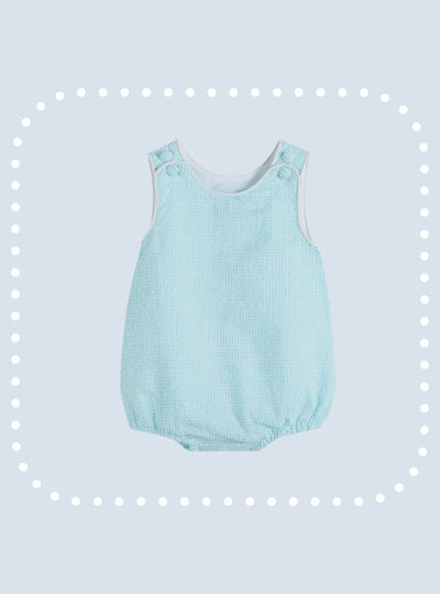 Turquoise Seersucker Basic Bubble Romper